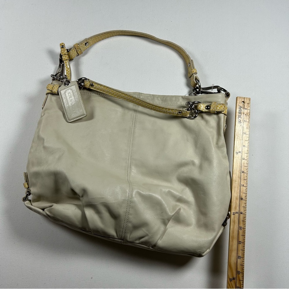 Vintage Y2k Coach Brooke Cream Leather Hobo Shoulder Bag 1482 Reptile Trim RARE - Picture 6 of 12